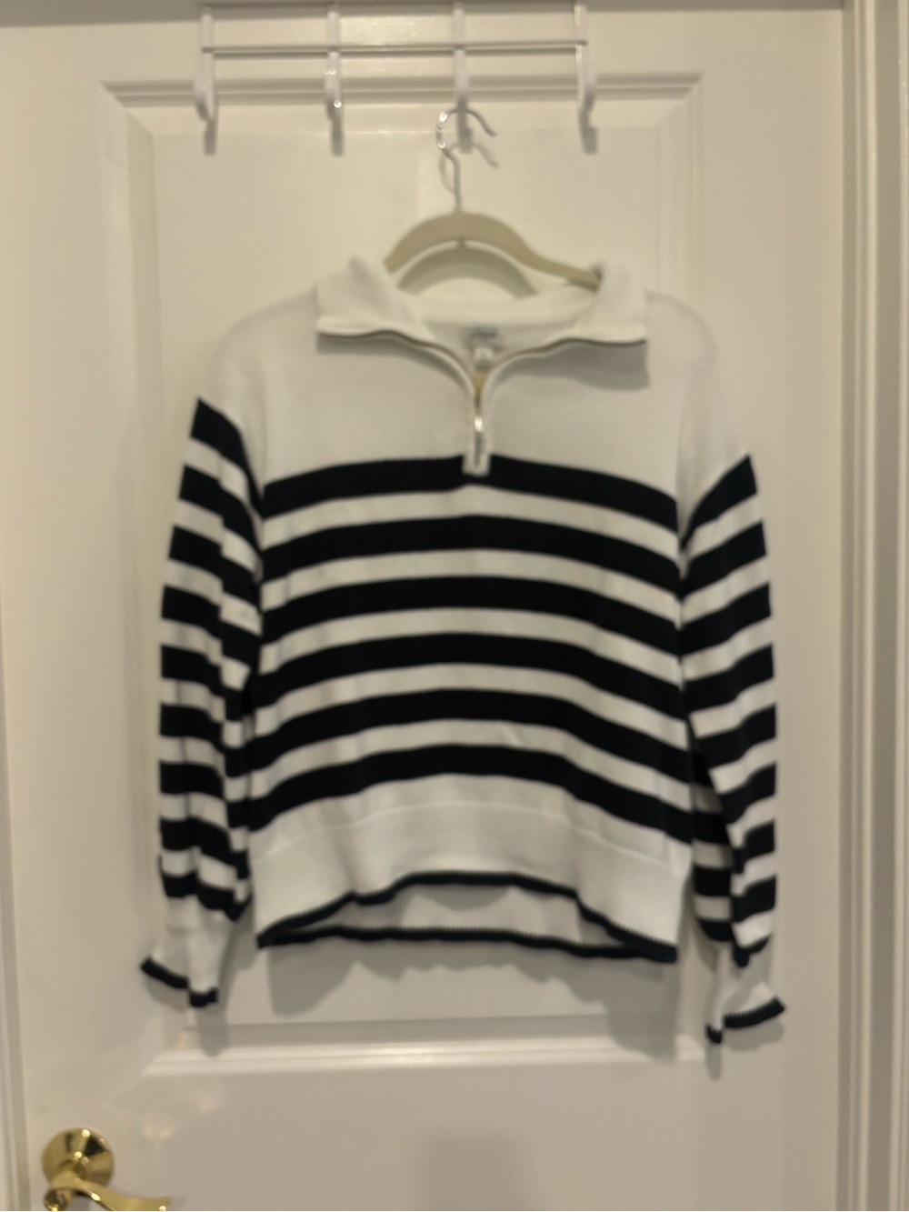 J.Crew Striped Zip Sweater with Pearl Zipper Size Large